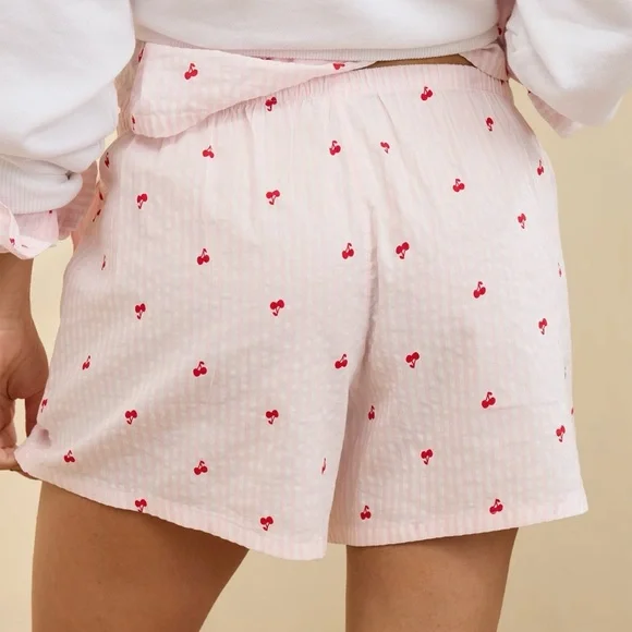 Aerie Pink Cherry Print Sleep Shorts Medium NWT - Picture 2 of 8